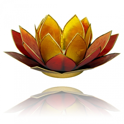 Bougeoir Fleur de Lotus Jaune-Orange-Rouge/Or / Décoration Zen