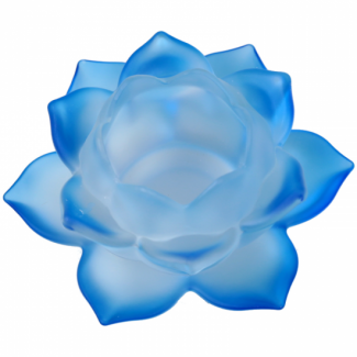 Bougeoir Fleur de Lotus en verre Bleu