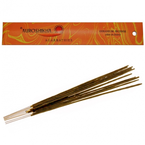 10 Bâtonnets d'Encens Géranium - Auroshikha / Encens en Bâtonnets avec tige en bambou