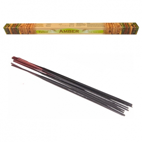 Bâtonnets d'Encens Ambre - Tulasi x8 / Encens en Bâtonnets avec tige en bambou