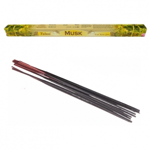 Bâtonnets d'Encens Musc - Tulasi x8 / Encens en Bâtonnets avec tige en bambou
