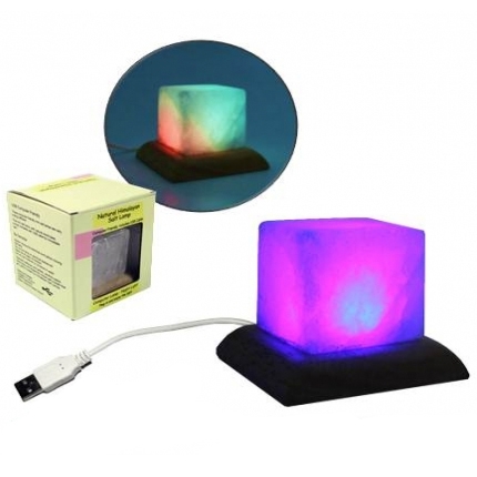 Mini Lampe Cube USB en Cristal de Sel Blanche / Lampes en Sel de l’Himalaya