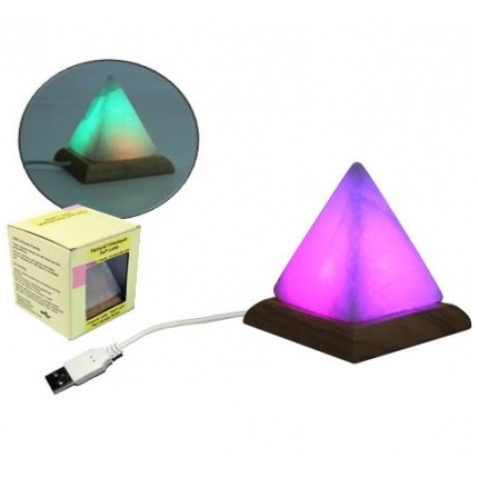 Mini Lampe Pyramide USB en Cristal de Sel Blanche / Lampes en Sel de l’Himalaya