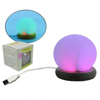 Mini Lampe Sphère USB en Cristal de Sel Blanche / Lampes en Sel de l’Himalaya